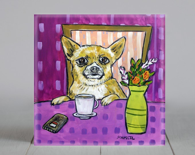 Featured listing image: Chihuahua coaster tile dog coffee decor gift animal lover