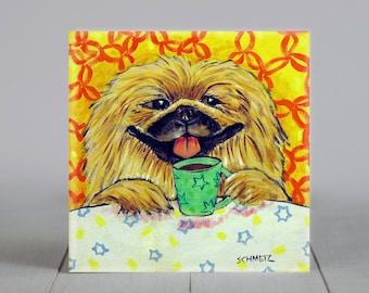 Pekingese coaster tile dog coaster - coffee  lover gift - gift for him or her