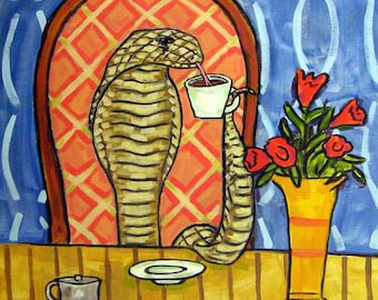 king cobra snake art coaster tile gift modern folk coffee cafe decor modern folk contempoary