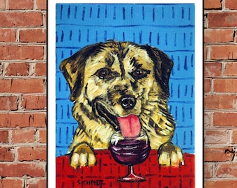 Anatolian Shepherd at the Wine Bar Dog Art  Print Gift - strehced canvas ot paper print