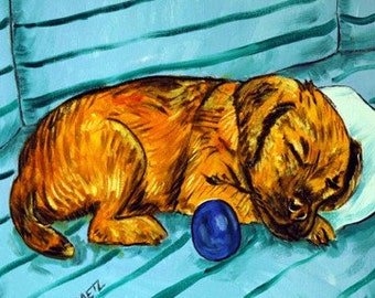 Border Terrier Taking a Nap Dog Art coaster tile Gift
