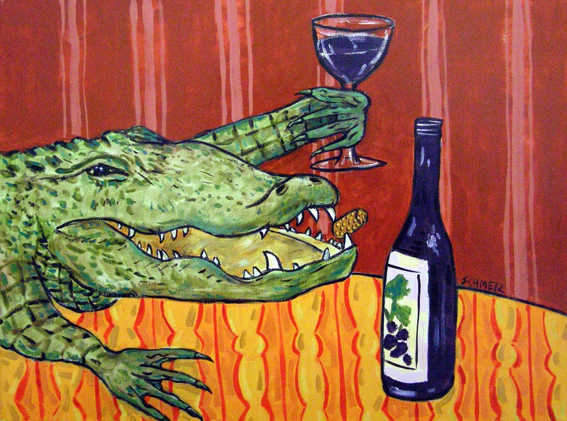alligator at the wine bar art print