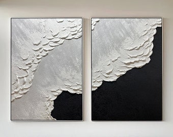 Textured Abstract Painting Set, Ocean Waves, 3D Wall Art