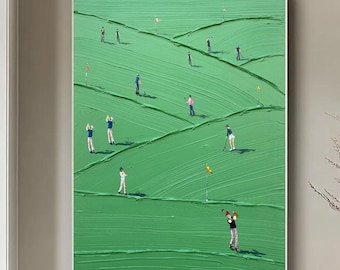 Green Golf Course Art, Textured Palette Knife Painting on Canvas