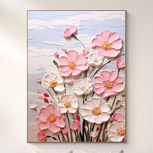 Original Flower Painting on Canvas Textured Wall Art Neutral Tone Custom Wall Art Floral Painting Modern Art Fancy Living Room Wall Art
