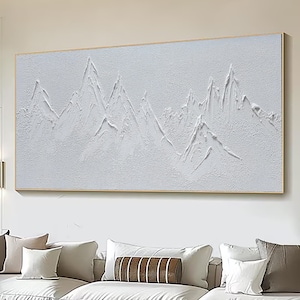 Original 3D Berg Gemälde auf Leinwand eingerahmt Gips Stil texturierte Wand Kunst Wabi-Sabi Wohnzimmer Dekor Boho Modern Canvas
