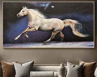 Origineel paardolieverfschilderij op canvas, grote dierenmuurkunst