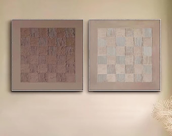 Arte mural de yeso Wabi Sabi, textura marrón y beige, decoración minimalista