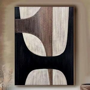 Beige Wabi Sabi Abstract Minimalist Painting Beige Black Wall Art Large Brown Texture Canvas Art Neutral Minimalist Wall Art for Livingroom