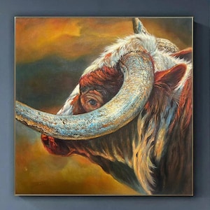 Original Animal Abstract Painting Bull Abstract Painting on Canvas Handmade Bull Painting Bull Abstract Art Living Room Wall Bull Art
