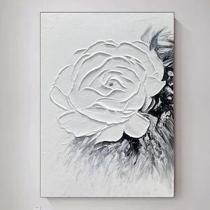 Original White Flower Texture,3D Art Palette Knife Painting,Flower Acrylic Painting,Heavy Textured Minimalist Art,Flower Wall Decor for Home