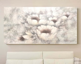 Abstract bloemenschilderij op canvas, bloemmuurkunst met textuur