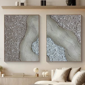 Large Beige Abstract Painting Ocean Waves Textured Abstract Painting 3D Textured Wall Art Set of 2 Ocean Waves Painting Wabi Sabi Wall Art