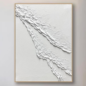 Large White Minimalist Beach Painting Textured Wall Art Ocean Wave Painting on Canvas Wabi-Sabi Wall Art Living Room Painting Fashion Decor