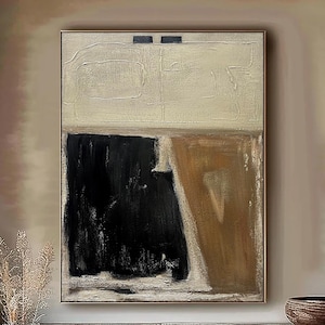 Beige Black Wabi Sabi Wall Art Beige Abstract Minimalist Painting Black Minimalist Wall Art Large Beige Texture Painting Neutral Wall Decor