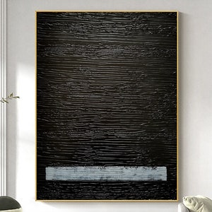 3D Framed Black Minimalist Painting on Canvas Neutural Textured Wall Art Wabi-Sabi Wall Art Living Room Painting Inspiring Calming Painting