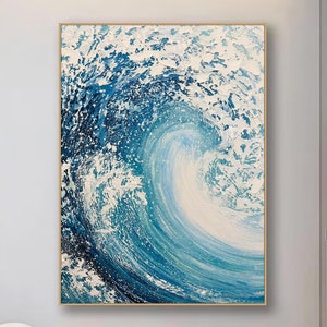 Pintura original de ondas azuis em tela texturizada arte de parede pintura de surfe arte de surfe presentes de surfista arte de parede em tela personalizada presente personalizado