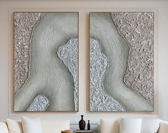 Beige Abstract Painting Set: Textured 3D Ocean Waves, Heavy Texture Art