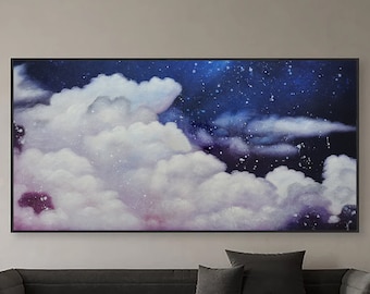 Blue Sky Cloud Painting, Minimalist Landscape Wall Art
