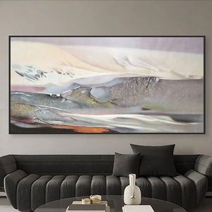 Minimalist Mountains Painting on Canvas, Large Mountains Wall Art,Original Abstract Mountains Painting Boho Wall Decor Living Room Art