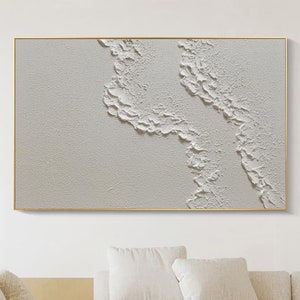 Original 3D White Beach Painting Textured Wall Art Ocean Wave Painting on Canvas Wabi-Sabi Wall Art Living Room Painting Fashion Decor