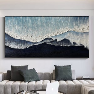 キャンバスに描かれたオリジナルの青い海の絵画 テクスチャードウォールアート ファッションウォールデコレーション リビングルームウォールアート カスタムキャンバスウォールアート パーソナライズギフト