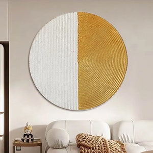 Gold White Circle Canvas Art Gold Circle Minimalist Art Gold Textured Wall Art Gold Abstract Art Gold Paintings Gold White Abstract Art
