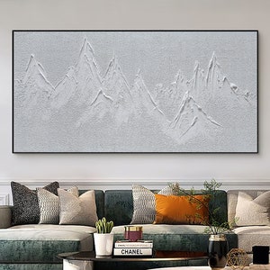 Original 3D Berg Gemälde auf Leinwand eingerahmt Gips Stil texturierte Wand Kunst Wabi-Sabi Wohnzimmer Dekor Boho Modern Canvas