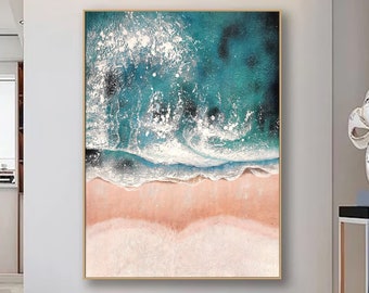 3D White Minimalist Beach Painting Textured Wall Art Ocean Wave ...