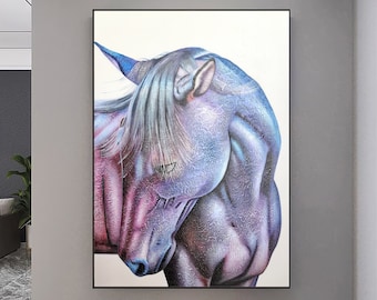 馬の抽象画、馬の油絵、馬の絵画、動物の絵画、馬の頭の絵画、大きな