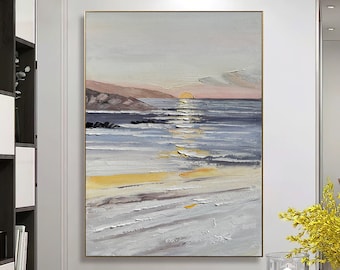 風景画 油彩 白いフレーム キャンバスに描かれた油絵「白」60x90インチの自然風景画。プロの