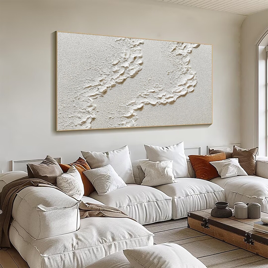 3D White Minimalist Beach Painting Textured Wall Art Ocean Wave ...