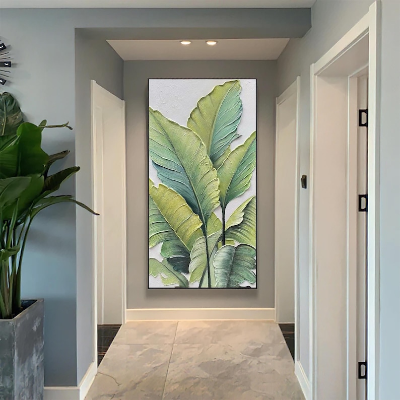 3D Green Leaves Painting on Canvas, Minimalist Textured Wall Art - Etsy