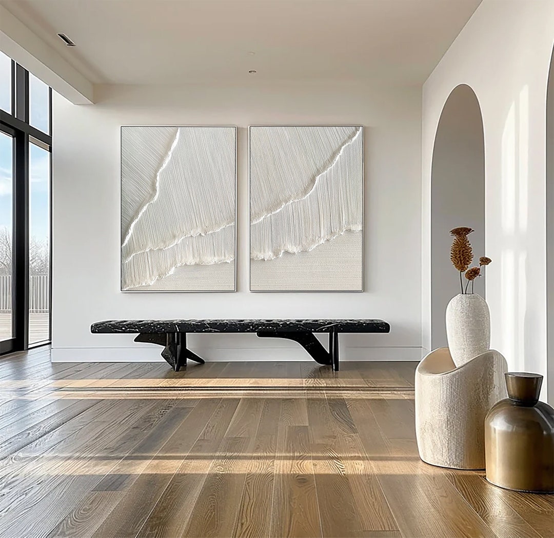 Original 3D White Minimalist Textured Wall Art Set of 2 Ocean Wave ...