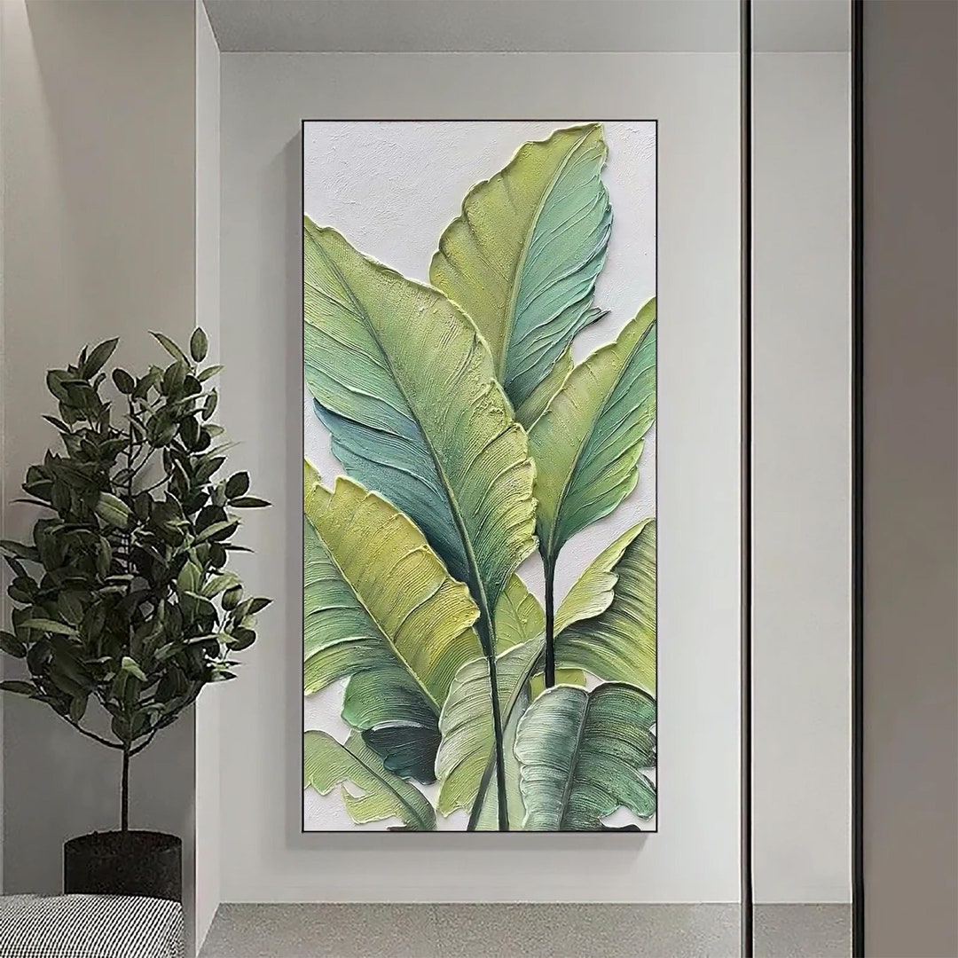 3D Green Leaves Painting on Canvas, Minimalist Textured Wall Art - Etsy