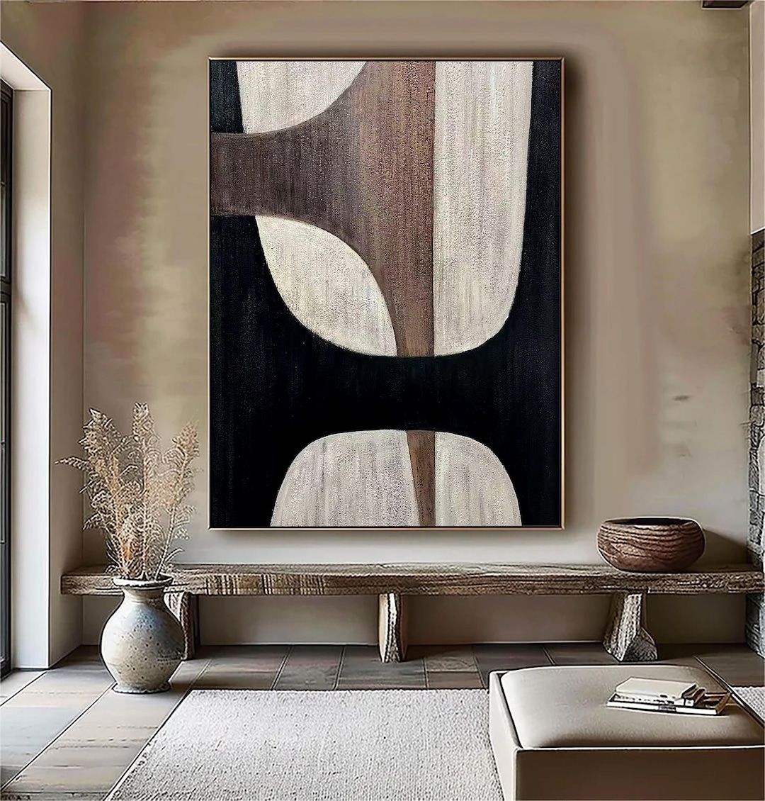 Beige Wabi Sabi Abstract Minimalist Painting Beige Black Wall Art Large ...