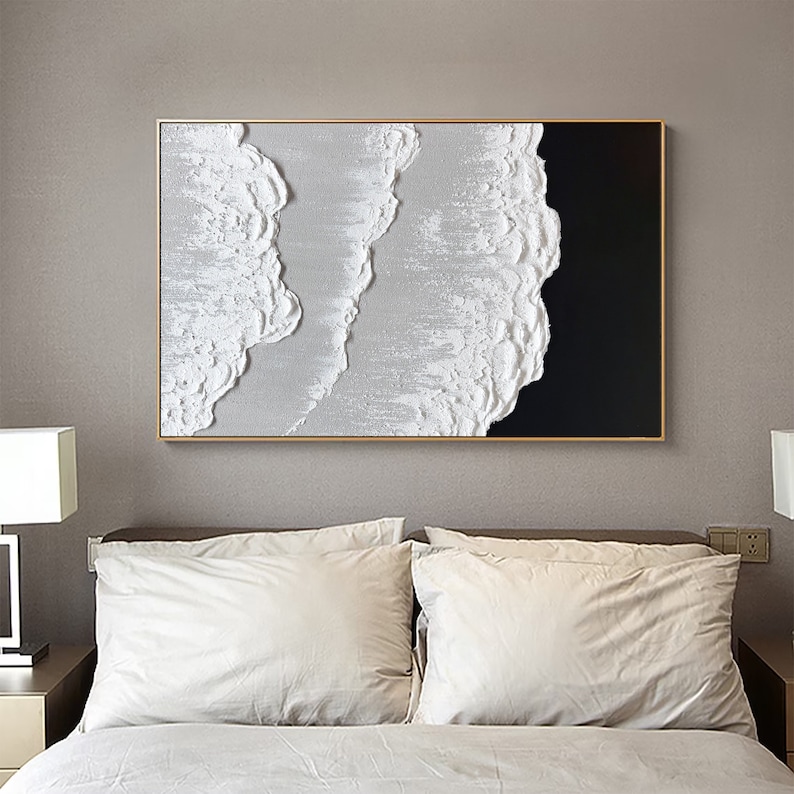 3D White Minimalist Textured Wall Art Beach Painting Ocean Wave ...