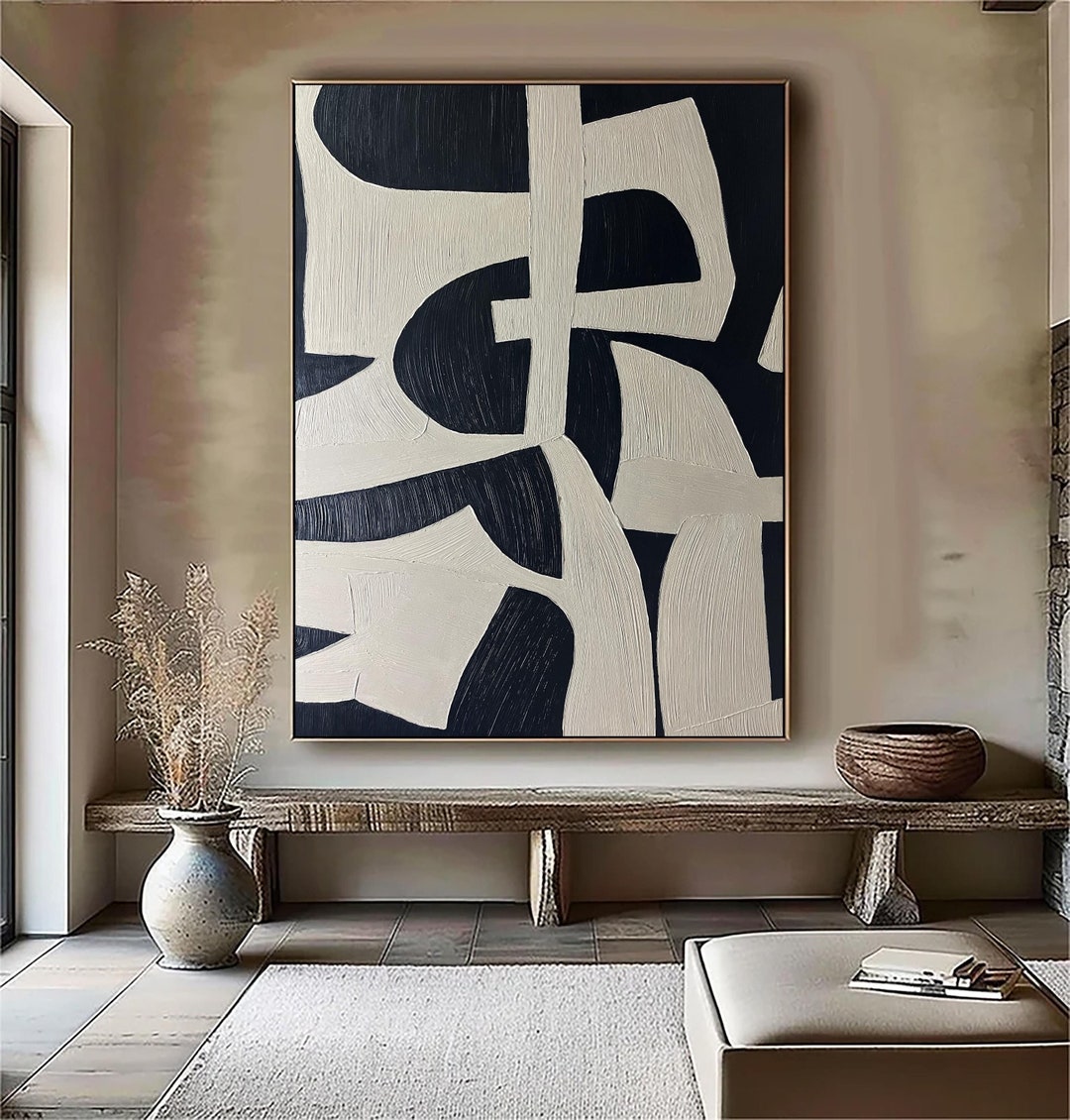 Black Beige Abstract Painting, Large Minimalist Textured Canvas Art - Etsy