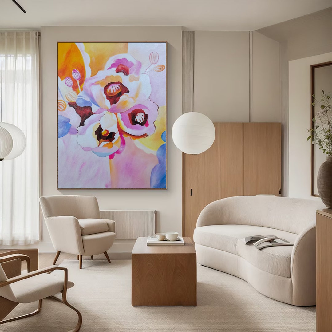 Original Floral Oil Painting on Canvas, Pink Abstract Art, Boho Wall ...