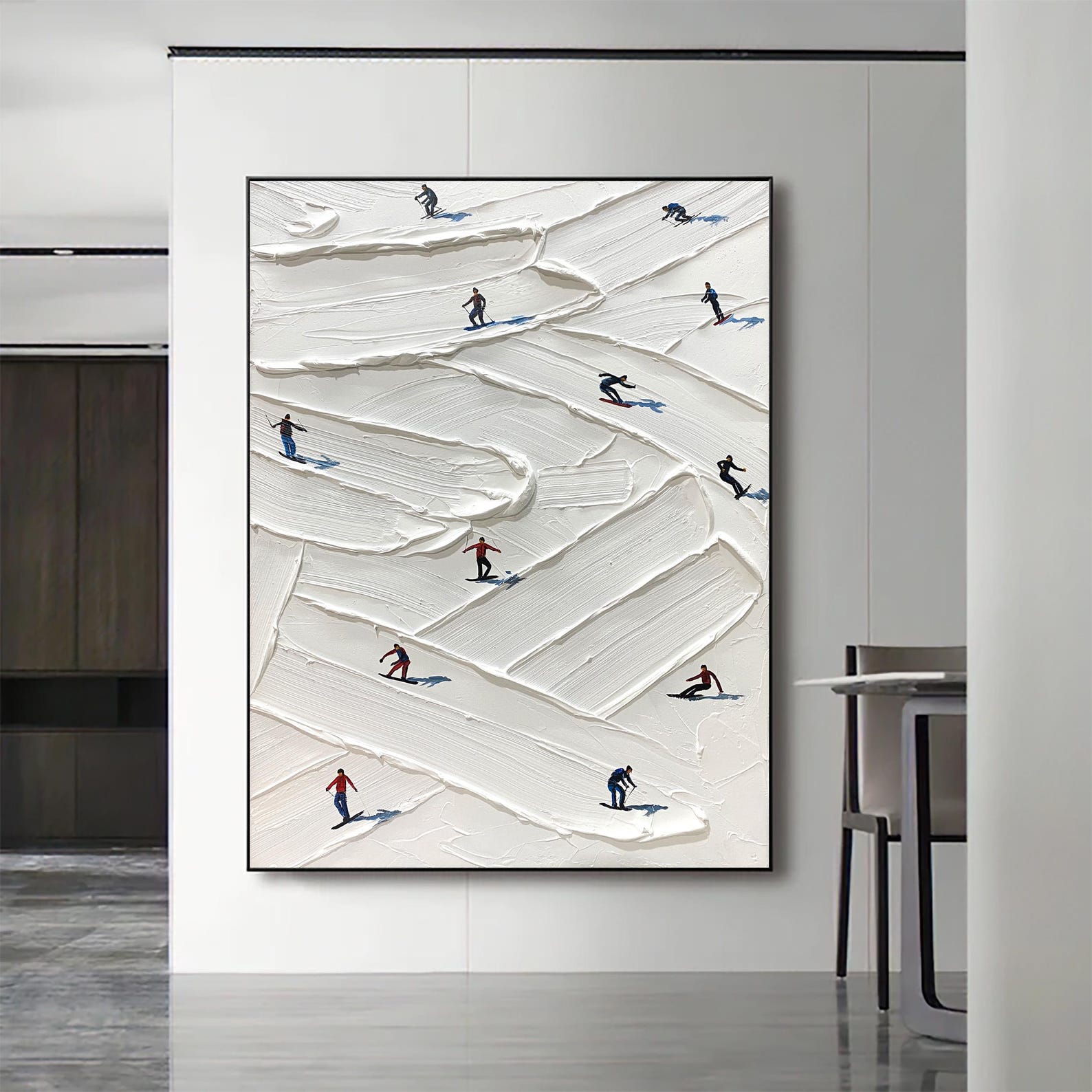 Original Framed 3D Skiing Sport Art Plaster Style Textured Wall Art ...