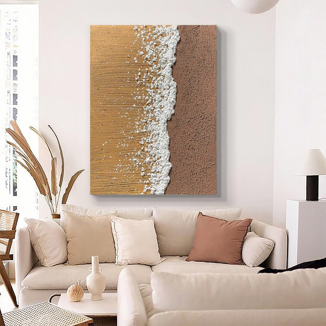 3D Minimalist Ocean Painting on Canvas Textured Wall Art Earth Tone ...