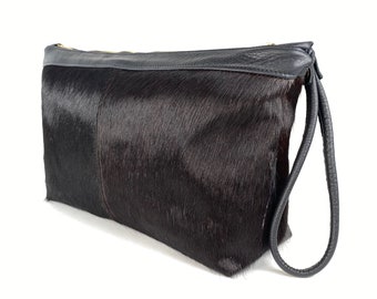 Oversize Clutch in Black Hair On Cowhide Leather Mob Wife Aesthetic