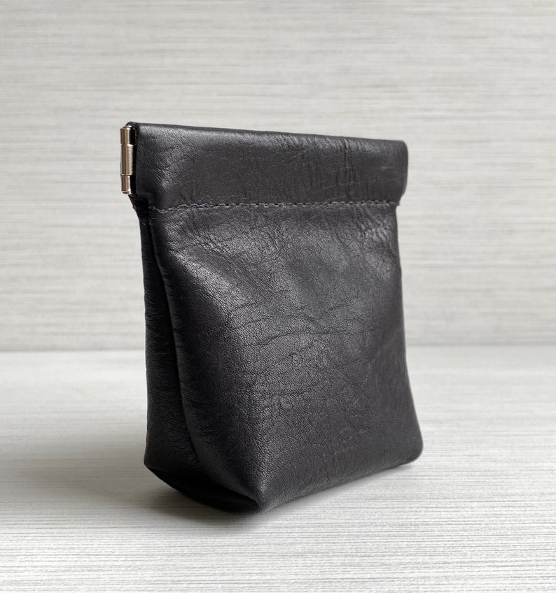 Black Leather Squeeze Coin Pouch image 1