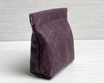 Purple Leather Squeeze Coin Pouch perfect for Third Wedding Anniversary Gift