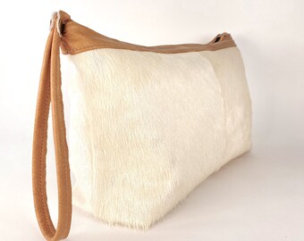 Oversize Clutch in White Hair On Cowhide Leather Mob Wife Aesthetic