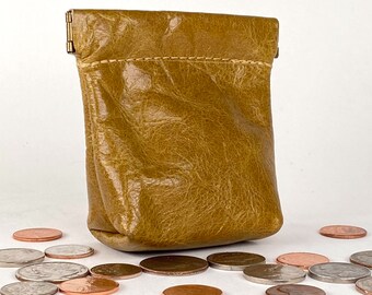 Mustard Leather Squeeze Coin Pouch