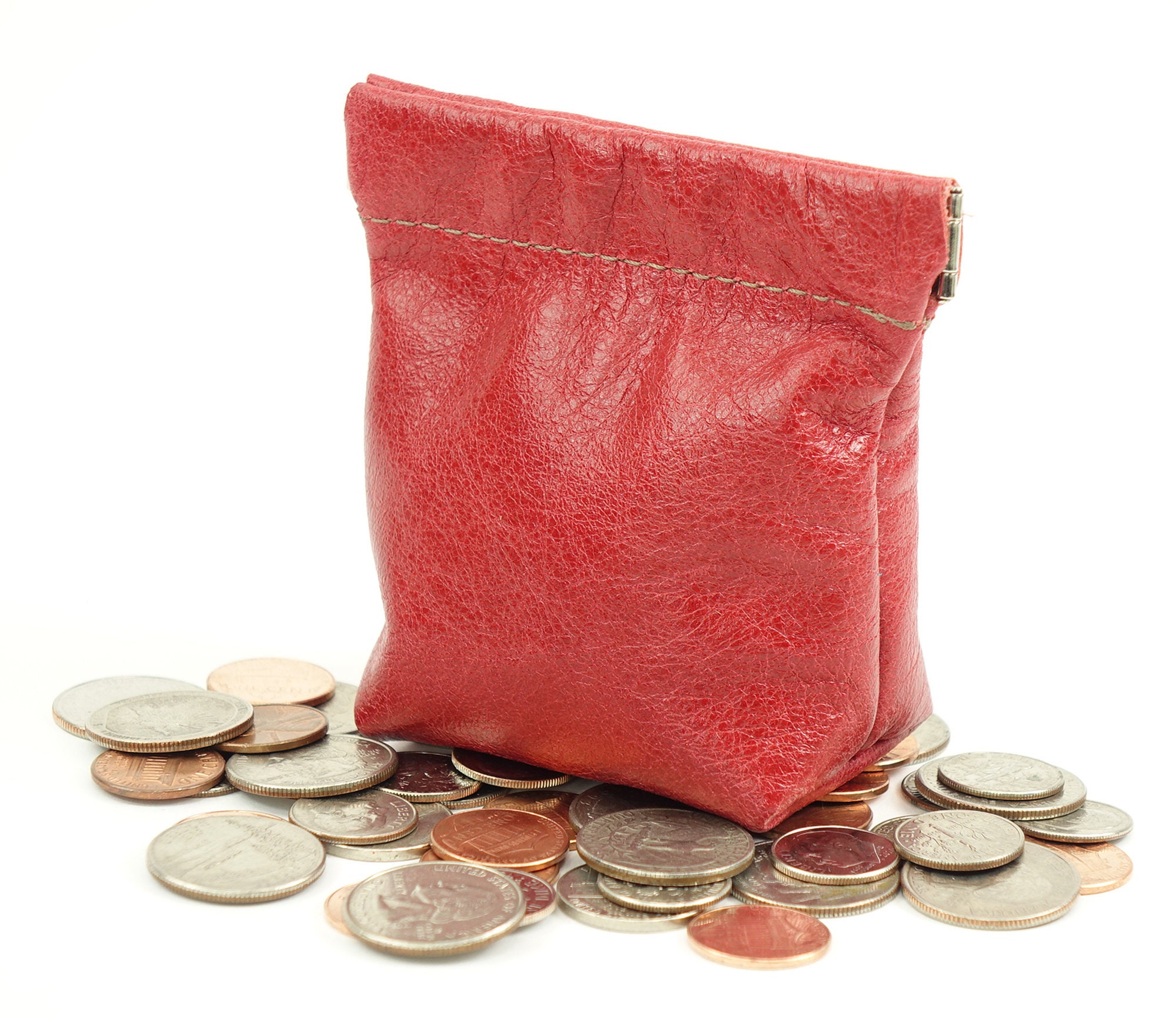 Leather Squeeze Coin Pouch Purse in Metallic Bronze Etsy