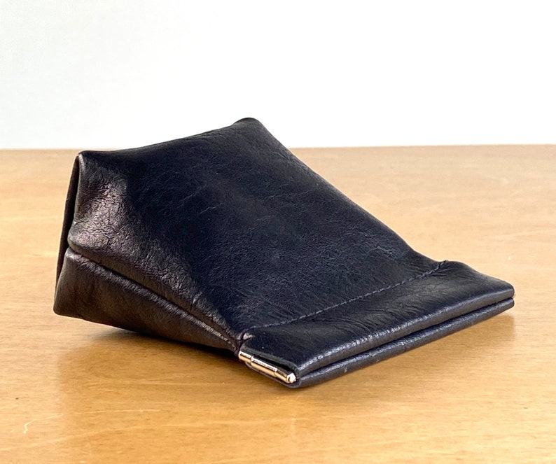 Black Leather Squeeze Coin Pouch image 4