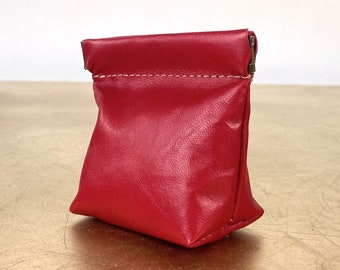 Red Leather Squeeze Coin Pouch