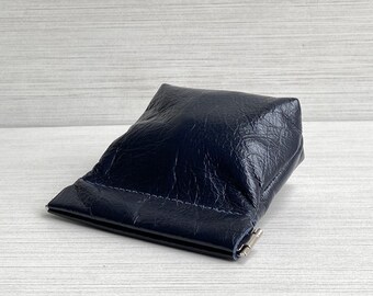 Small Leather Coin Purse in Navy Blue